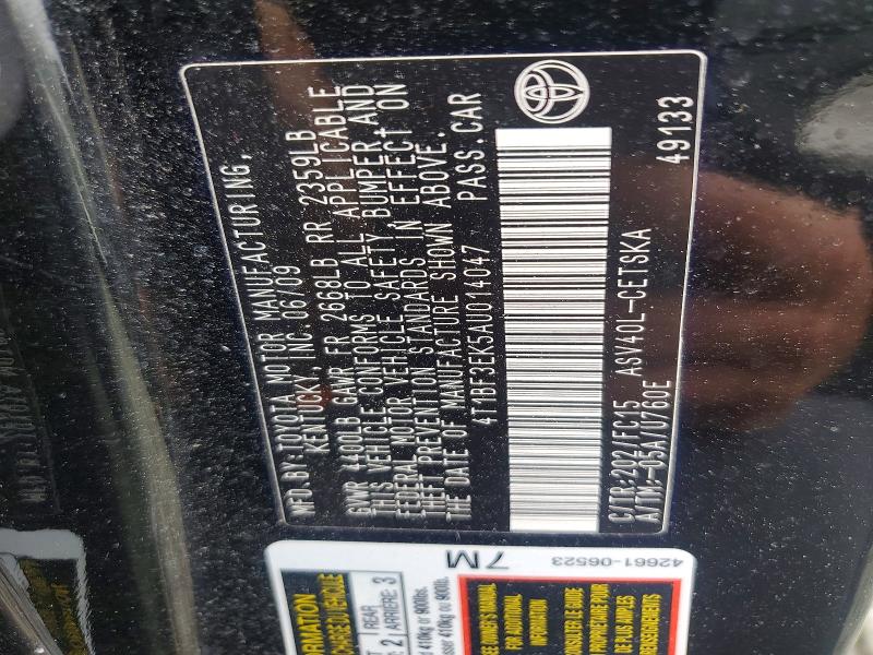 64530546 :رقم المزاد ، 4T1BF3EK5AU014047 vin ، 2010 Toyota Camry مزاد بيع