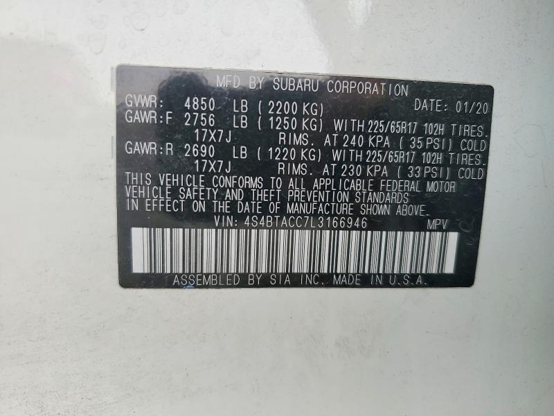 66311426 :رقم المزاد ، 4S4BTACC7L3166946 vin ، 2020 Subaru Outback مزاد بيع