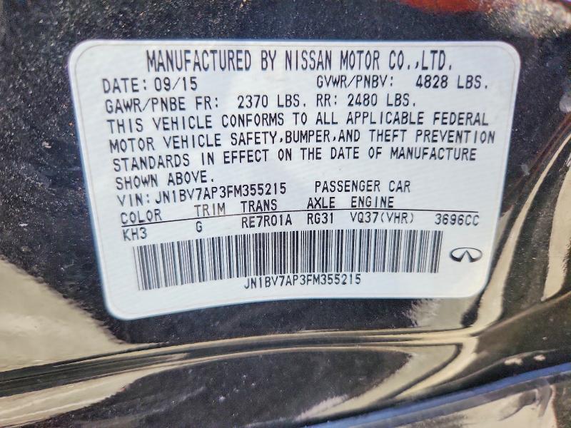65501916 :رقم المزاد ، JN1BV7AP3FM355215 vin ، 2015 Infiniti Q50 مزاد بيع
