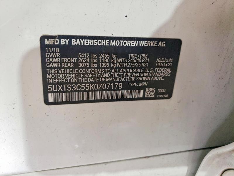 2019 Bmw X3 მანქანა იყიდება აუქციონზე, vin: 5UXTS3C55K0Z07179, აუქციონის ნომერი: 63774616