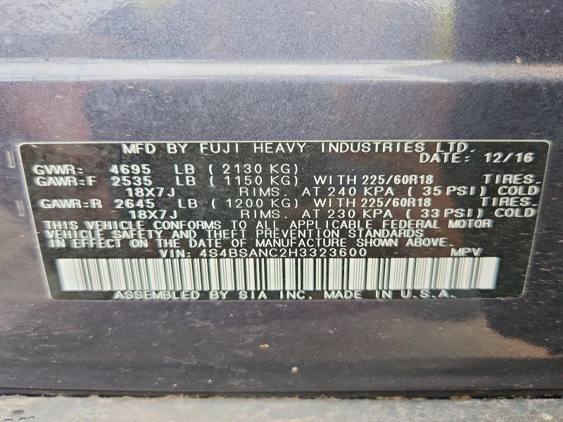 Aukcja sprzedaży 2017 Subaru Outback, vin: 4S4BSANC2H3323600, numer aukcji: 64806506