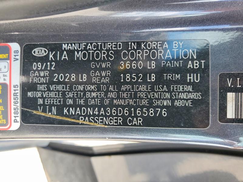 65859336 :رقم المزاد ، KNADN4A36D6165876 vin ، 2013 Kia Rio مزاد بيع
