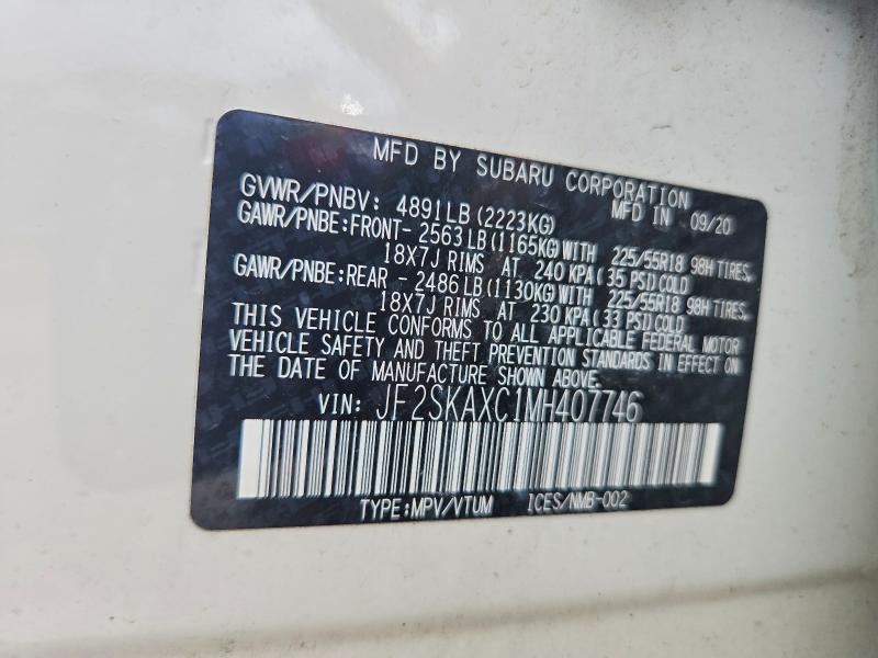 Продаж на аукціоні авто 2021 Subaru Forester, vin: JF2SKAXC1MH407746, номер лоту: 63516576