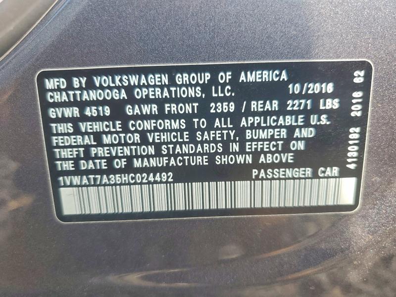 Aukcja sprzedaży 2017 Volkswagen Passat, vin: 1VWAT7A35HC024492, numer aukcji: 64126016