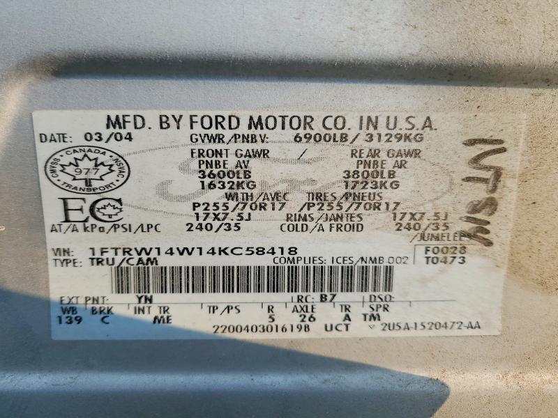 Продаж на аукціоні авто 2004 Ford F150, vin: 1FTRW14W14KC58418, номер лоту: 63449446