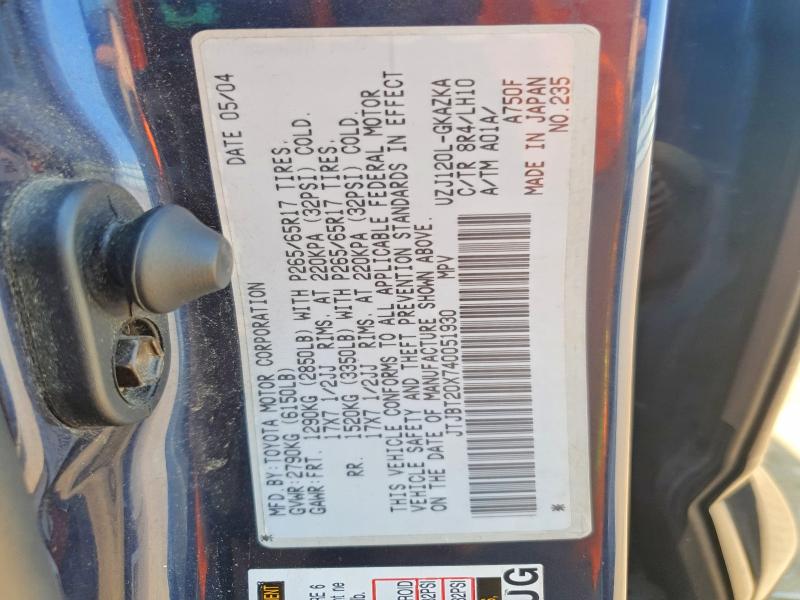 64459756 :رقم المزاد ، JTJBT20X740051930 vin ، 2004 Lexus Gx مزاد بيع