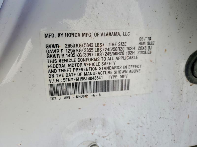 64392946 :رقم المزاد ، 5FNYF6H96JB048841 vin ، 2018 Honda Pilot مزاد بيع
