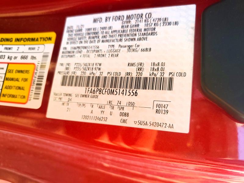 Продаж на аукціоні авто 2021 Ford Mustang, vin: 1FA6P8CF0M5141556, номер лоту: 66704566