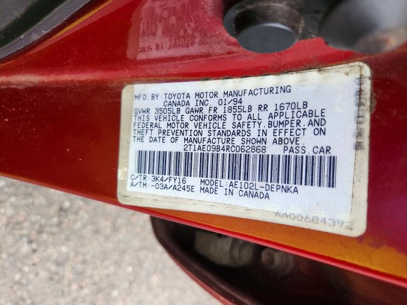 Продажа на аукционе авто 1994 Toyota Corolla, vin: 2T1AE09B4RC062868, номер лота: 51069406