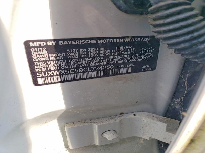 2012 Bmw X3 მანქანა იყიდება აუქციონზე, vin: 5UXWX5C59CL724250, აუქციონის ნომერი: 64594186