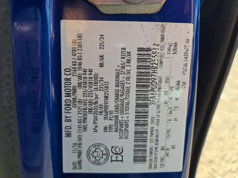 Продаж на аукціоні авто 2017 Ford Fusion, vin: 3FA6P0D97HR255812, номер лоту: 65097366