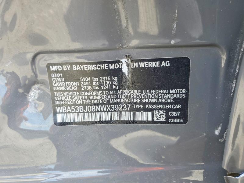 Aukcja sprzedaży 2022 Bmw 540, vin: WBA53BJ08NWX39237, numer aukcji: 66501176