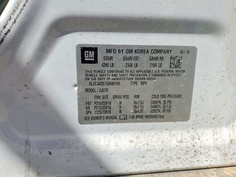 64358906 :رقم المزاد ، KL4CJASB7GB680194 vin ، 2016 Buick Encore مزاد بيع