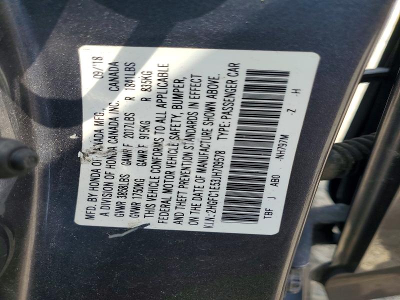 Продажа на аукционе авто 2018 Honda Civic, vin: 2HGFC1E53JH709578, номер лота: 66268436