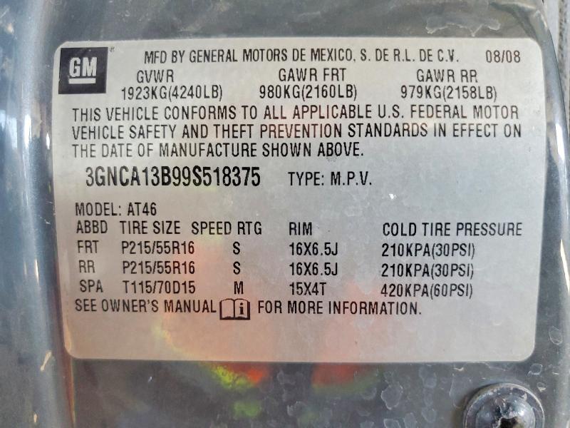 Aukcja sprzedaży 2009 Chevrolet Hhr, vin: 3GNCA13B99S518375, numer aukcji: 66238556