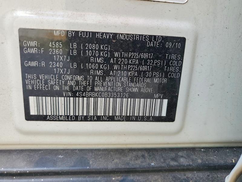 Продаж на аукціоні авто 2011 Subaru Outback, vin: 4S4BRBKC0B3353126, номер лоту: 65080896