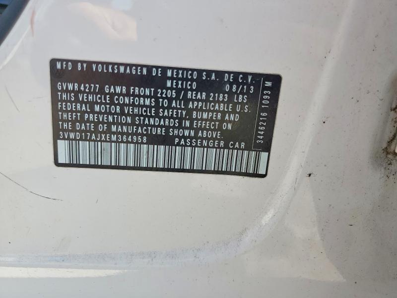 2014 Volkswagen Jetta მანქანა იყიდება აუქციონზე, vin: 3VWD17AJXEM364958, აუქციონის ნომერი: 63262736