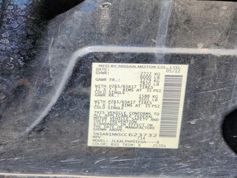 2012 Nissan Pathfinder მანქანა იყიდება აუქციონზე, vin: 5N1AR1NN5CC623732, აუქციონის ნომერი: 64554116
