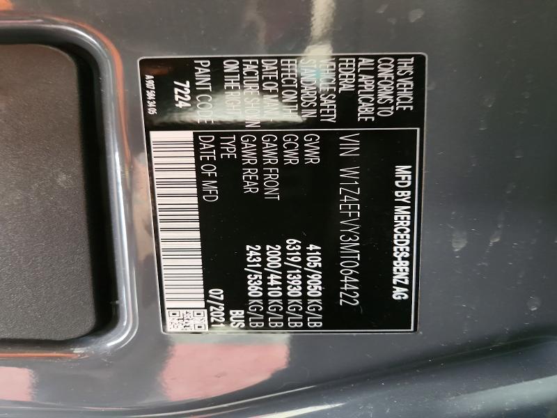 2021 Mercedes-benz Sprinter მანქანა იყიდება აუქციონზე, vin: W1Z4EFVY3MT064422, აუქციონის ნომერი: 86816085