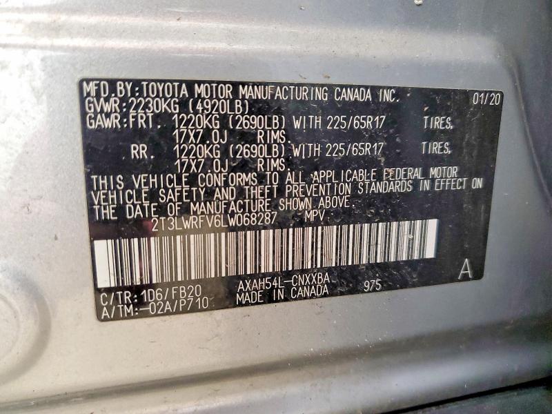2020 Toyota Rav4 მანქანა იყიდება აუქციონზე, vin: 2T3LWRFV6LW068287, აუქციონის ნომერი: 65922306