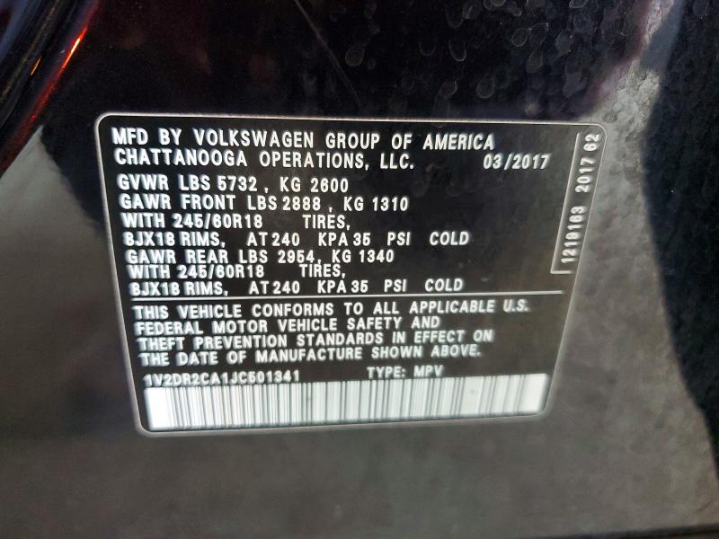 2018 Volkswagen Atlas მანქანა იყიდება აუქციონზე, vin: 1V2DR2CA1JC501341, აუქციონის ნომერი: 66040586