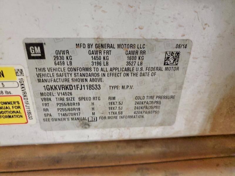 66648416 :رقم المزاد ، 1GKKVRKD1FJ118533 vin ، 2015 Gmc Acadia مزاد بيع