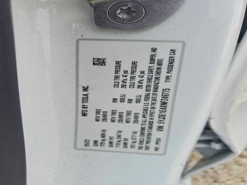 Aukcja sprzedaży 2022 Tesla Model 3, vin: 5YJ3E1EAXNF249775, numer aukcji: 66131726