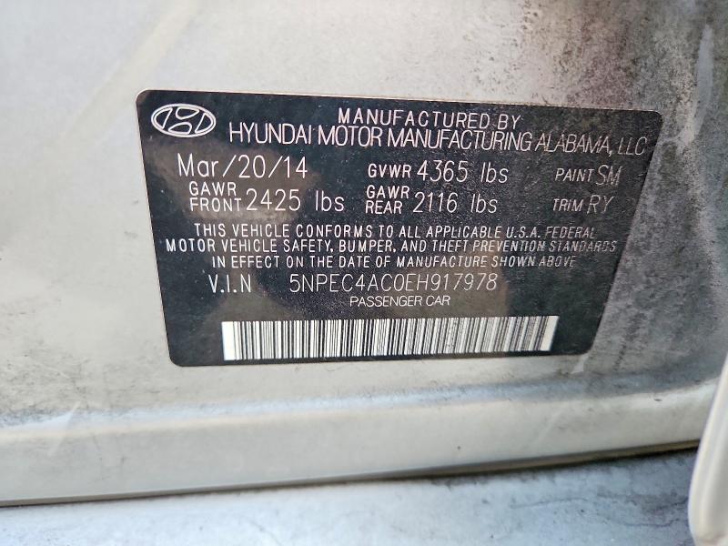 67128916 :رقم المزاد ، 5NPEC4AC0EH917978 vin ، 2014 Hyundai Sonata مزاد بيع