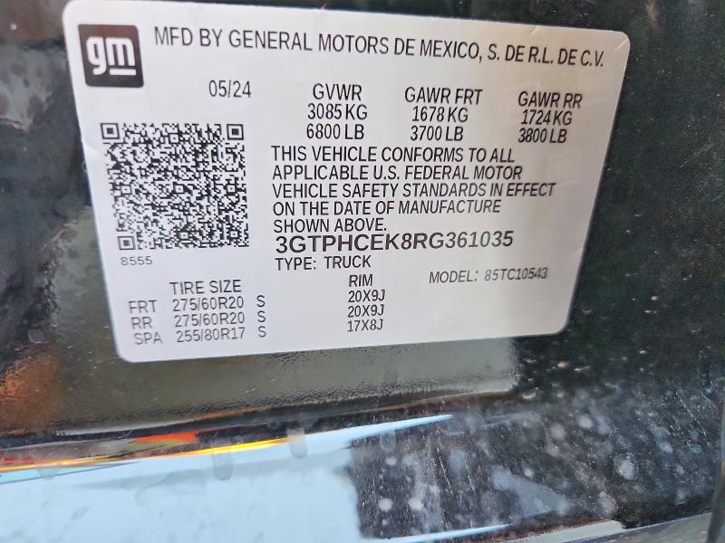 Aukcja sprzedaży 2024 Gmc Sierra, vin: 3GTPHCEK8RG361035, numer aukcji: 63942556