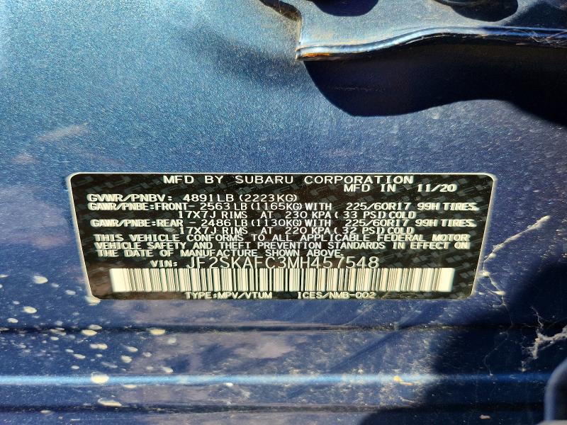 63439596 :رقم المزاد ، JF2SKAFC3MH457548 vin ، 2021 Subaru Forester مزاد بيع