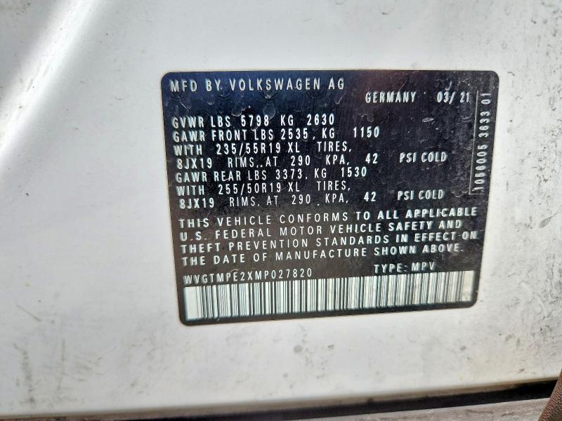 Продажа на аукционе авто 2021 Volkswagen Id.4, vin: WVGTMPE2XMP027820, номер лота: 64308886