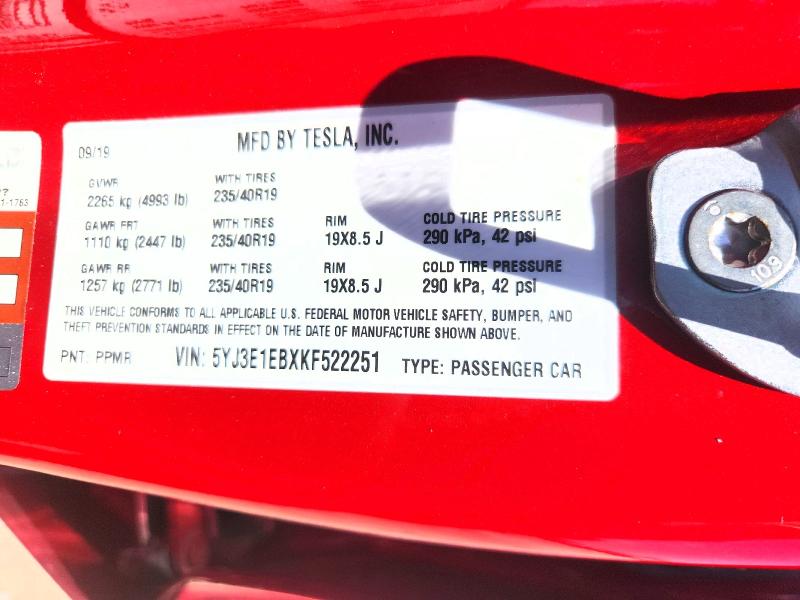 Aukcja sprzedaży 2019 Tesla Model 3, vin: 5YJ3E1EBXKF522251, numer aukcji: 63435696