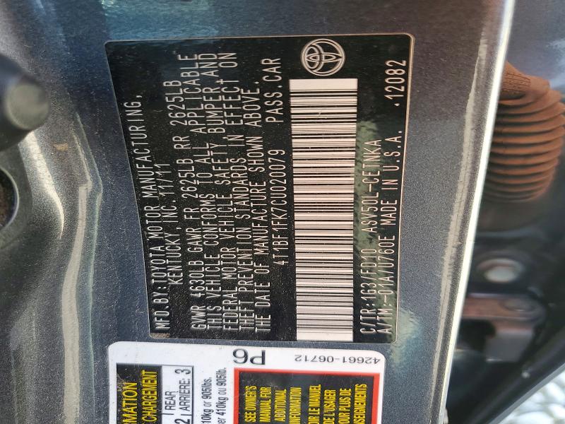 Продажа на аукционе авто 2012 Toyota Camry, vin: 4T1BF1FK7CU020079, номер лота: 63747046