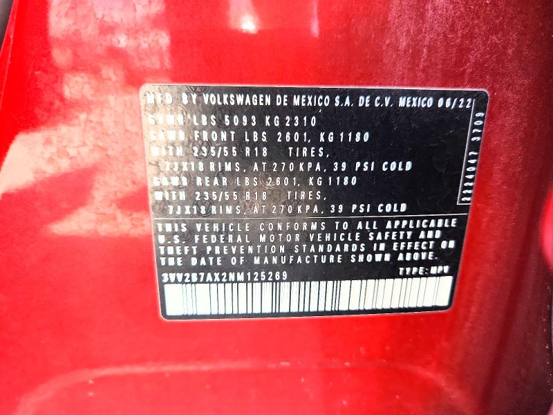 64979956 :رقم المزاد ، 3VV2B7AX2NM125269 vin ، 2022 Volkswagen Tiguan مزاد بيع