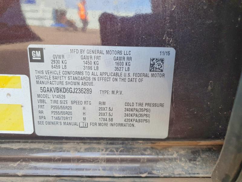 65501946 :رقم المزاد ، 5GAKVBKD6GJ236289 vin ، 2016 Buick Enclave مزاد بيع