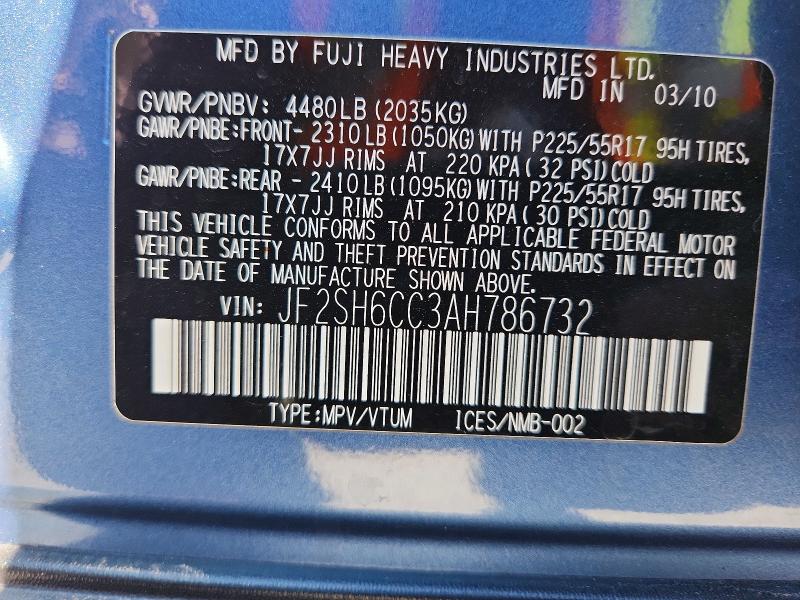 Продажа на аукционе авто 2010 Subaru Forester, vin: JF2SH6CC3AH786732, номер лота: 65929316