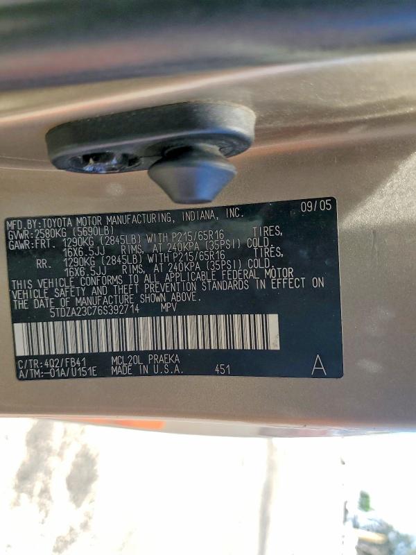 65555426 :رقم المزاد ، 5TDZA23C76S392714 vin ، 2006 Toyota Sienna مزاد بيع