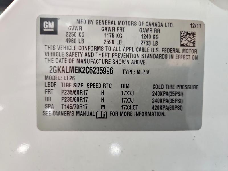Aukcja sprzedaży 2012 Gmc Terrain, vin: 2GKALMEK2C6235996, numer aukcji: 63829136
