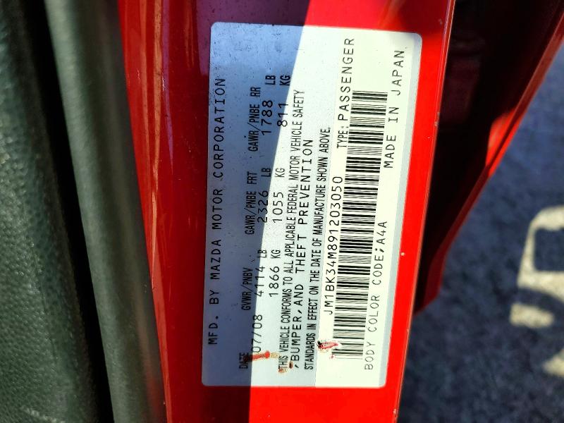 Продаж на аукціоні авто 2009 Mazda Speed, vin: JM1BK34M891203050, номер лоту: 63747526
