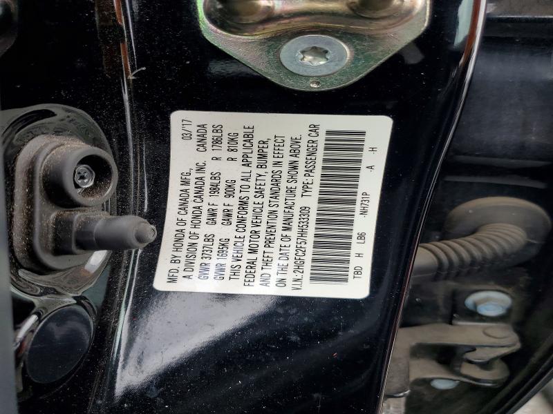 67069126 :رقم المزاد ، 2HGFC2F57HH533309 vin ، 2017 Honda Civic مزاد بيع