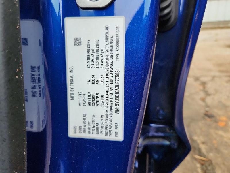 Aukcja sprzedaży 2020 Tesla Model 3, vin: 5YJ3E1EA3LF775081, numer aukcji: 63130896