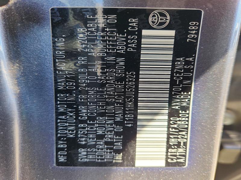 66289606 :رقم المزاد ، 4T1B11HK5JU526325 vin ، 2018 Toyota Camry مزاد بيع