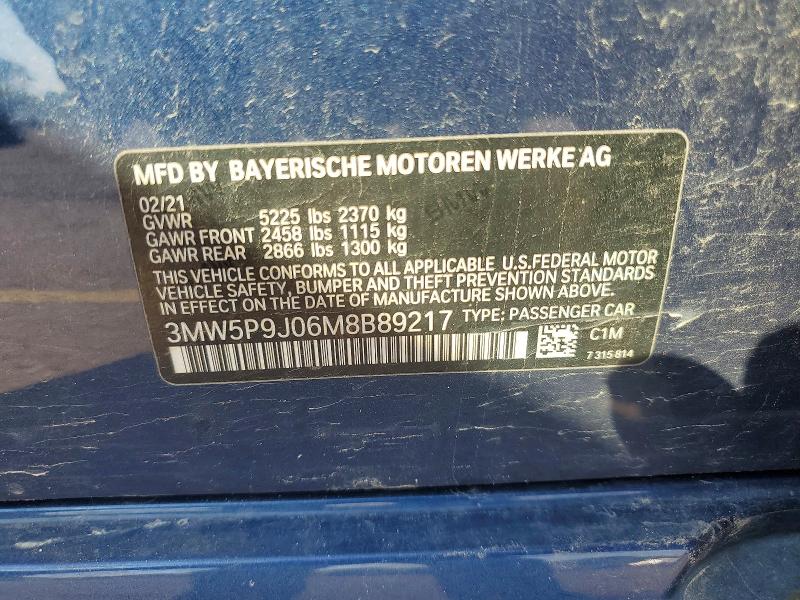 Aukcja sprzedaży 2021 Bmw 330xe, vin: 3MW5P9J06M8B89217, numer aukcji: 61647446