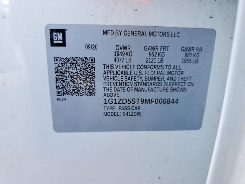 62526086 :رقم المزاد ، 1G1ZD5ST9MF006844 vin ، 2021 Chevrolet Malibu مزاد بيع
