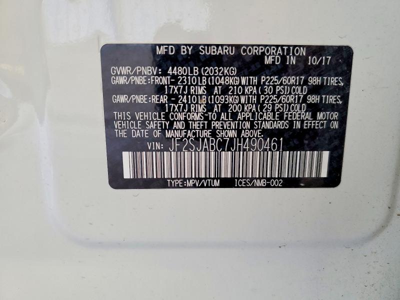 65388256 :رقم المزاد ، JF2SJABC7JH490461 vin ، 2018 Subaru Forester مزاد بيع
