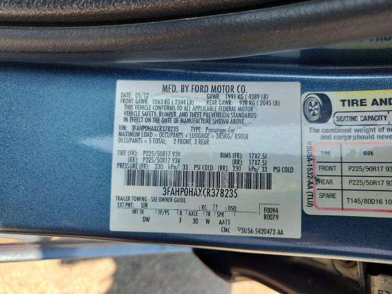 Продажа на аукционе авто 2012 Ford Fusion, vin: 3FAHP0HAXCR378235, номер лота: 64111246