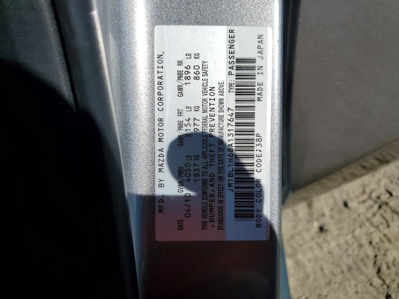 66008086 :رقم المزاد ، JM1BL1H68A1317647 vin ، 2010 Mazda 3 مزاد بيع
