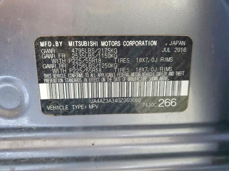 63883596 :رقم المزاد ، JA4AZ3A34GZ060660 vin ، 2016 Mitsubishi Outlander مزاد بيع