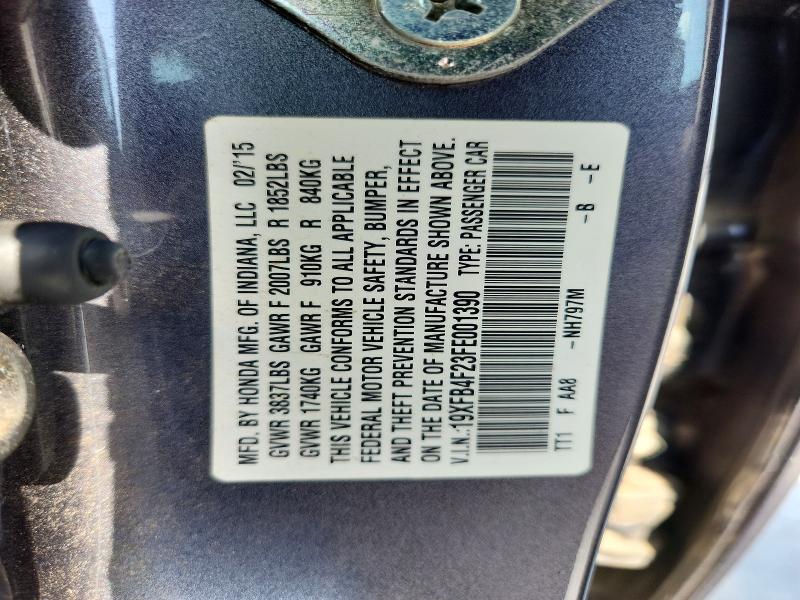 Продаж на аукціоні авто 2015 Honda Civic, vin: 19XFB4F23FE001390, номер лоту: 63863506