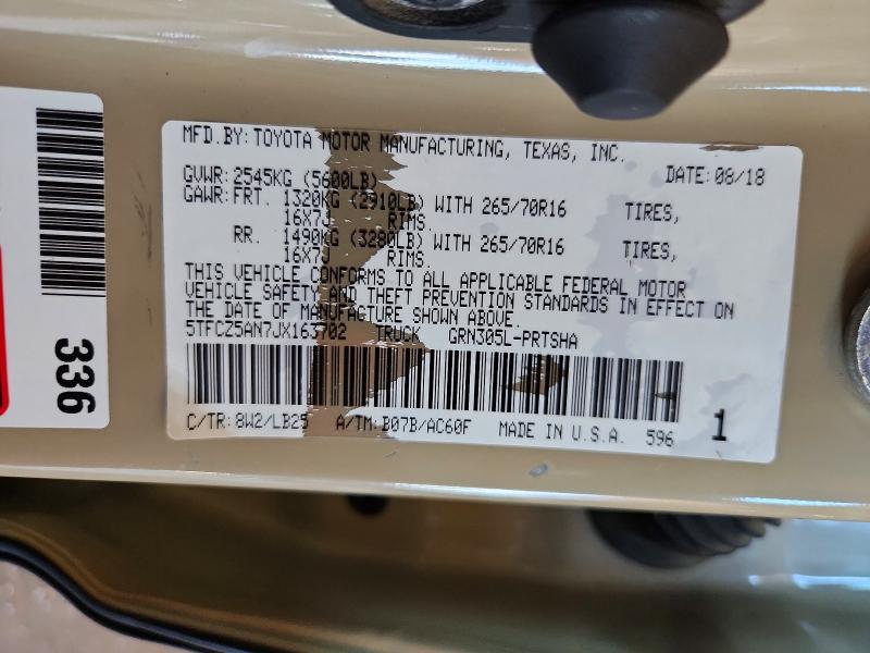 66204666 :رقم المزاد ، 5TFCZ5AN7JX163702 vin ، 2018 Toyota Tacoma Trd مزاد بيع